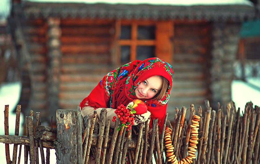 Sexy girl Women in Slavic costumes in Barcelona