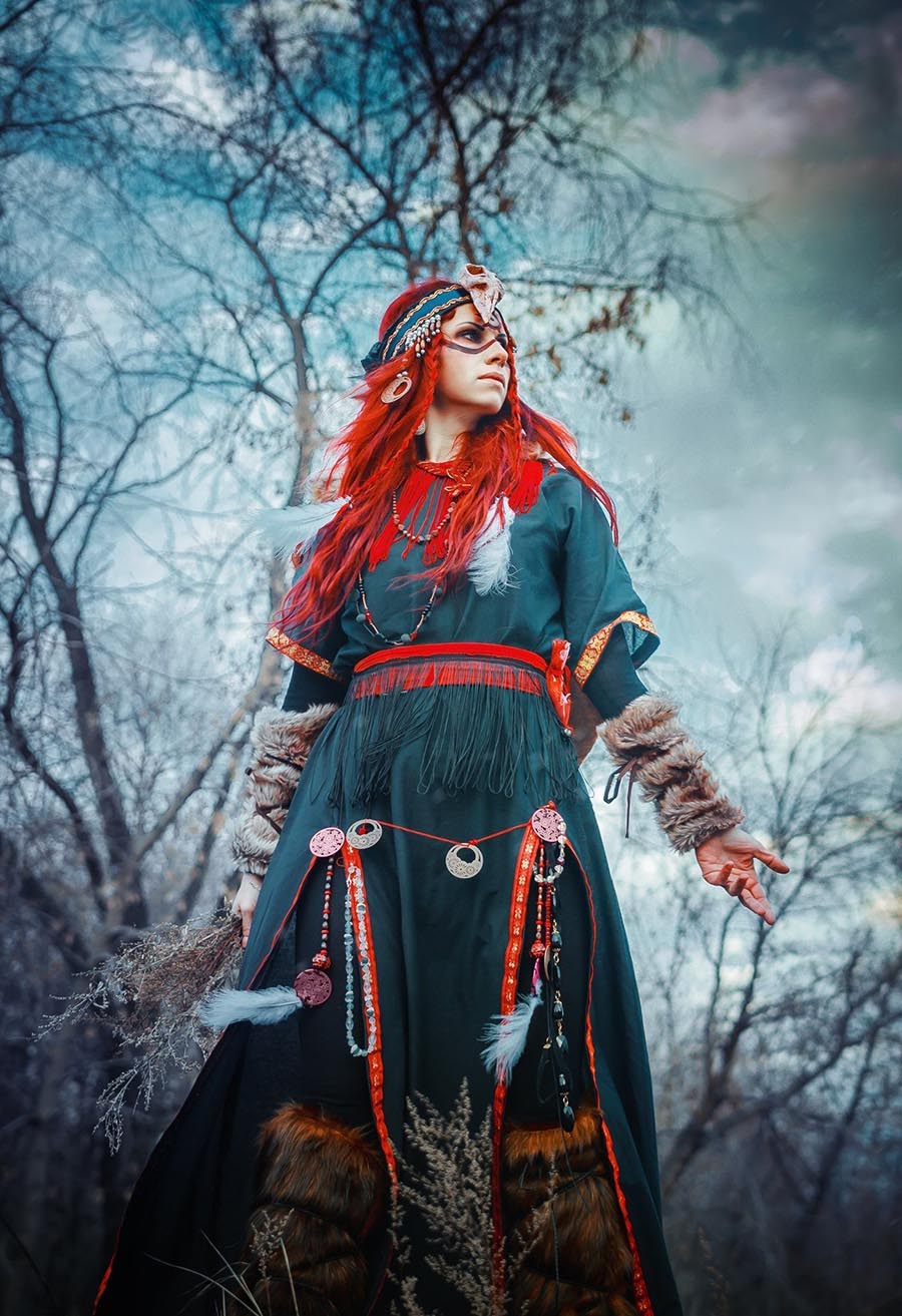 Girls in Slavic costumes underwear in Barcelona